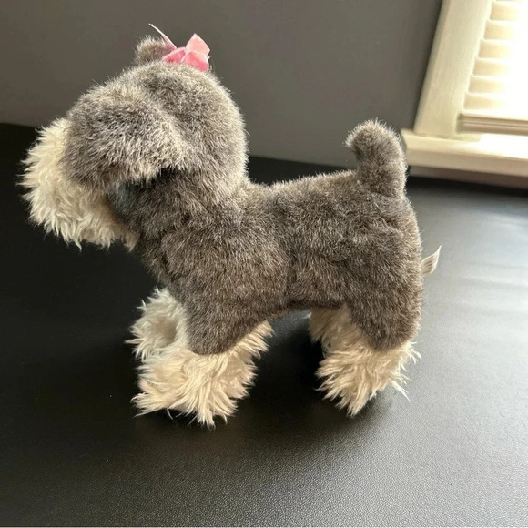Battat Pucci Plush 10” Schnauzer Puppy Dog Gray White With Pink Ear‎ Bow - Picture 6 of 12